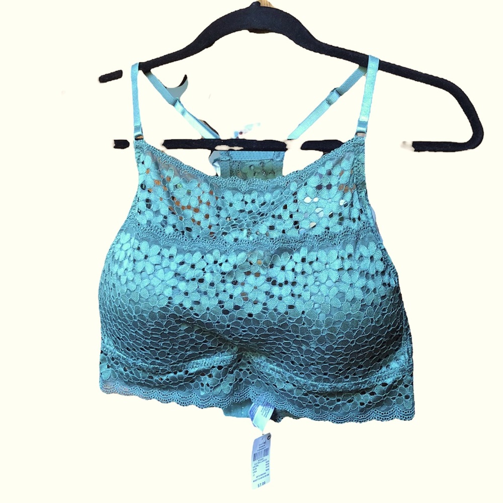 NWT Secret Possessions Racerback Floral Lace Bralette in Khaki Green - XL